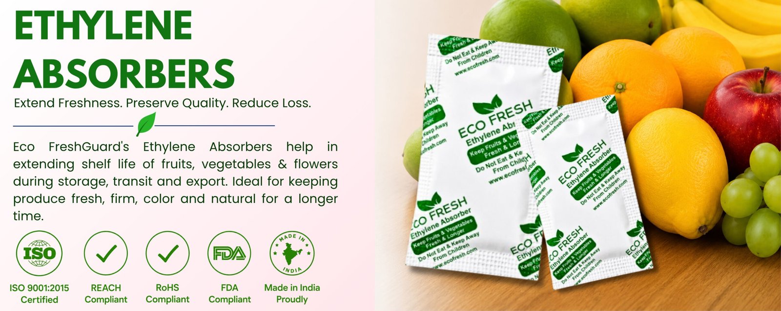 Ethylene absorbers for fruits and vegetables